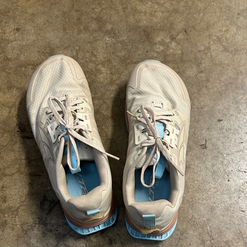 Altra Neutral Beige Athletic Sneakers with Light Blue Accents